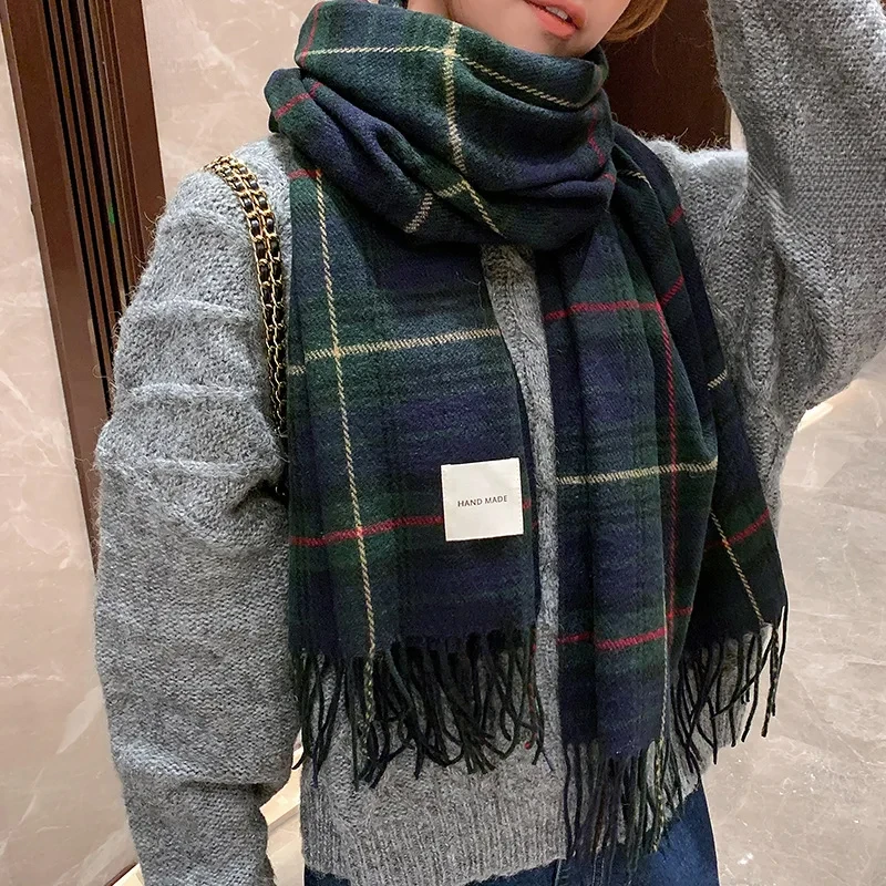 Cashmere Scarf - Koczuch zimowy w kratę, damskie szale
