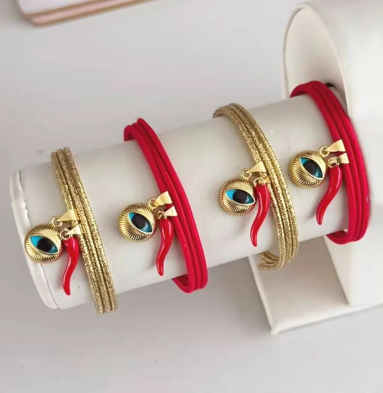 5 قطع مصنوعة يدويًا قابلة للتعديل متعددة الطبقات سوار معصم بتصميم عين تركية وفلفل حار للنساء والرجال إكسسوارات حبل مجوهرات #1