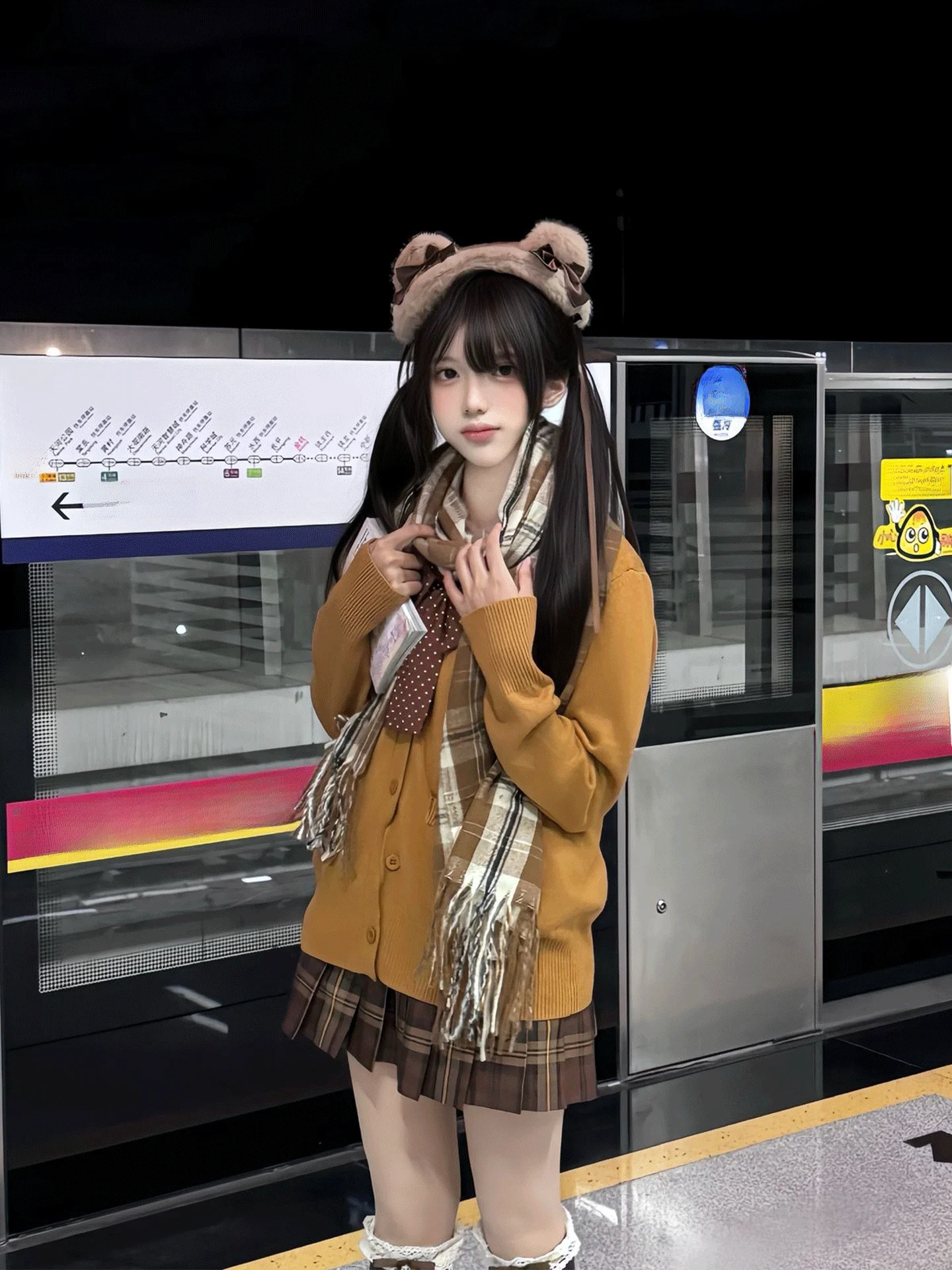 

Кардиган из трикотажа цвета карамели, женская верхняя одежда, комплект с юбкой в клетку, стильный, теплый, зимний, повседневный, универсальный, с V-образным вырезом...