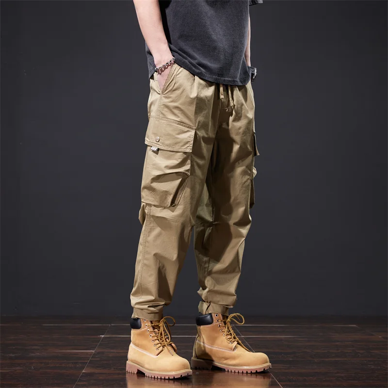 Carge pants for men's Spring and Autumn 2024 oversized loose straight pure cotton men's casual long pants