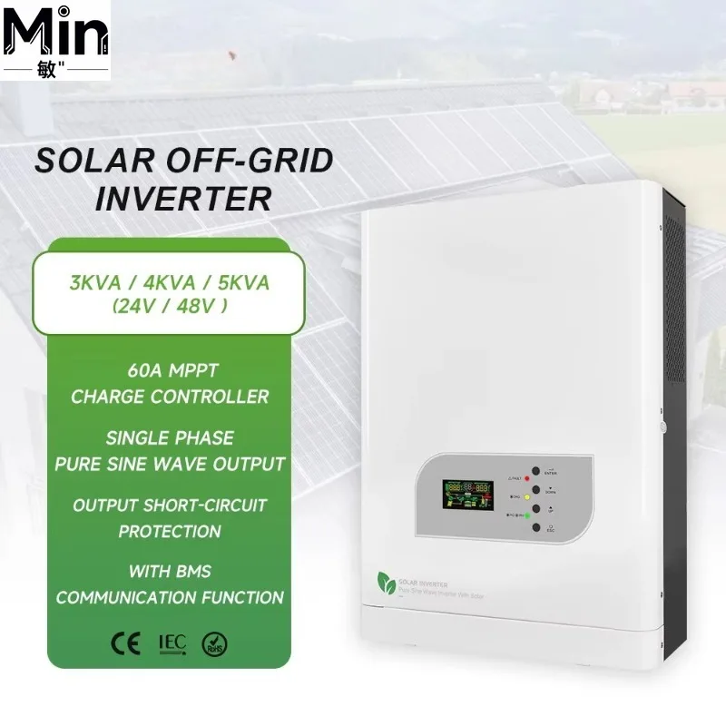 LCD Display 3KVA 2400W 24V Single Phase Off Grid Inverter 50 60Hz Inverter for Home Energy Systems