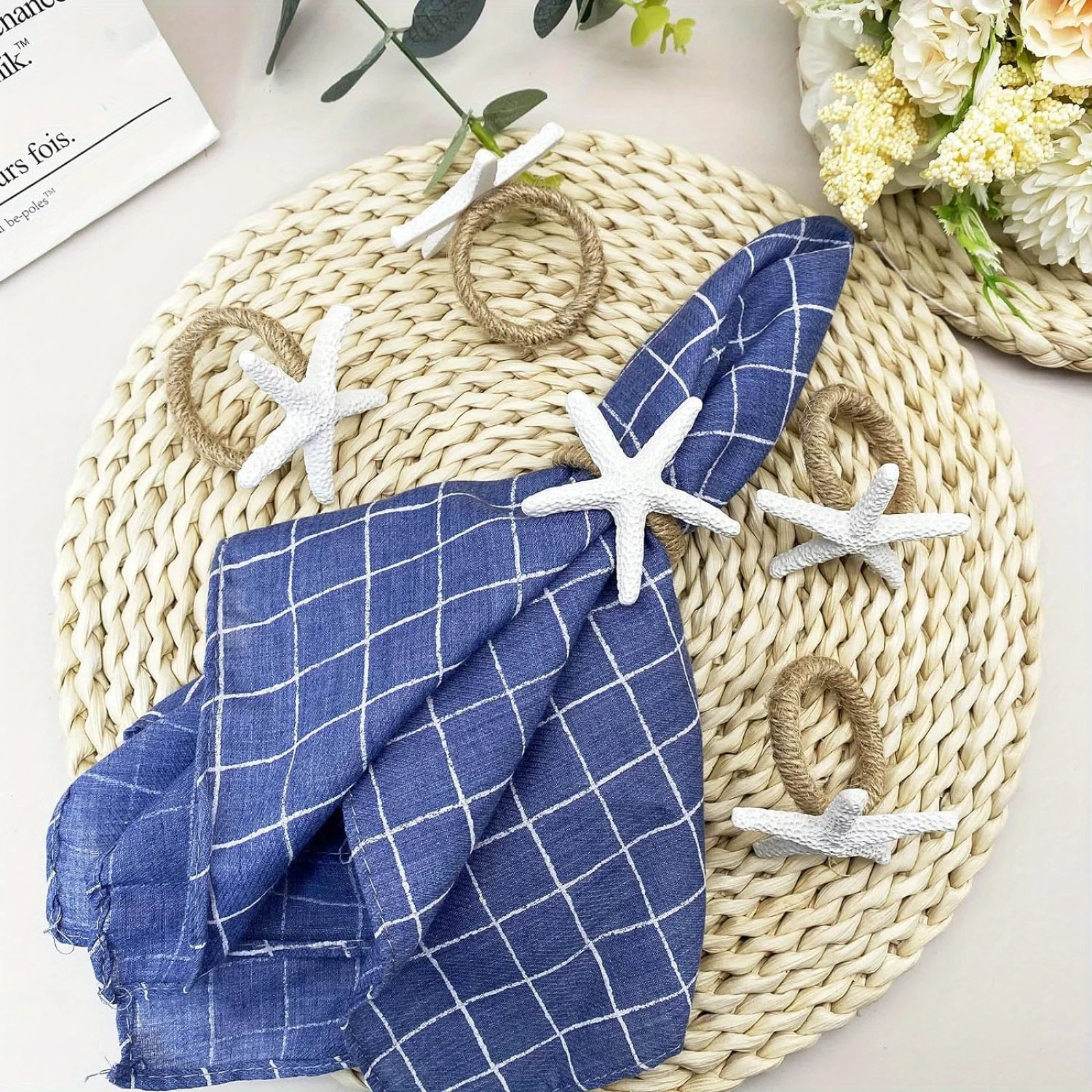 8Pcs/Set Starfish Napkin Rings White Sea Star Napkin Rings Bulk for Coastal Beach Dinning Table Decoration