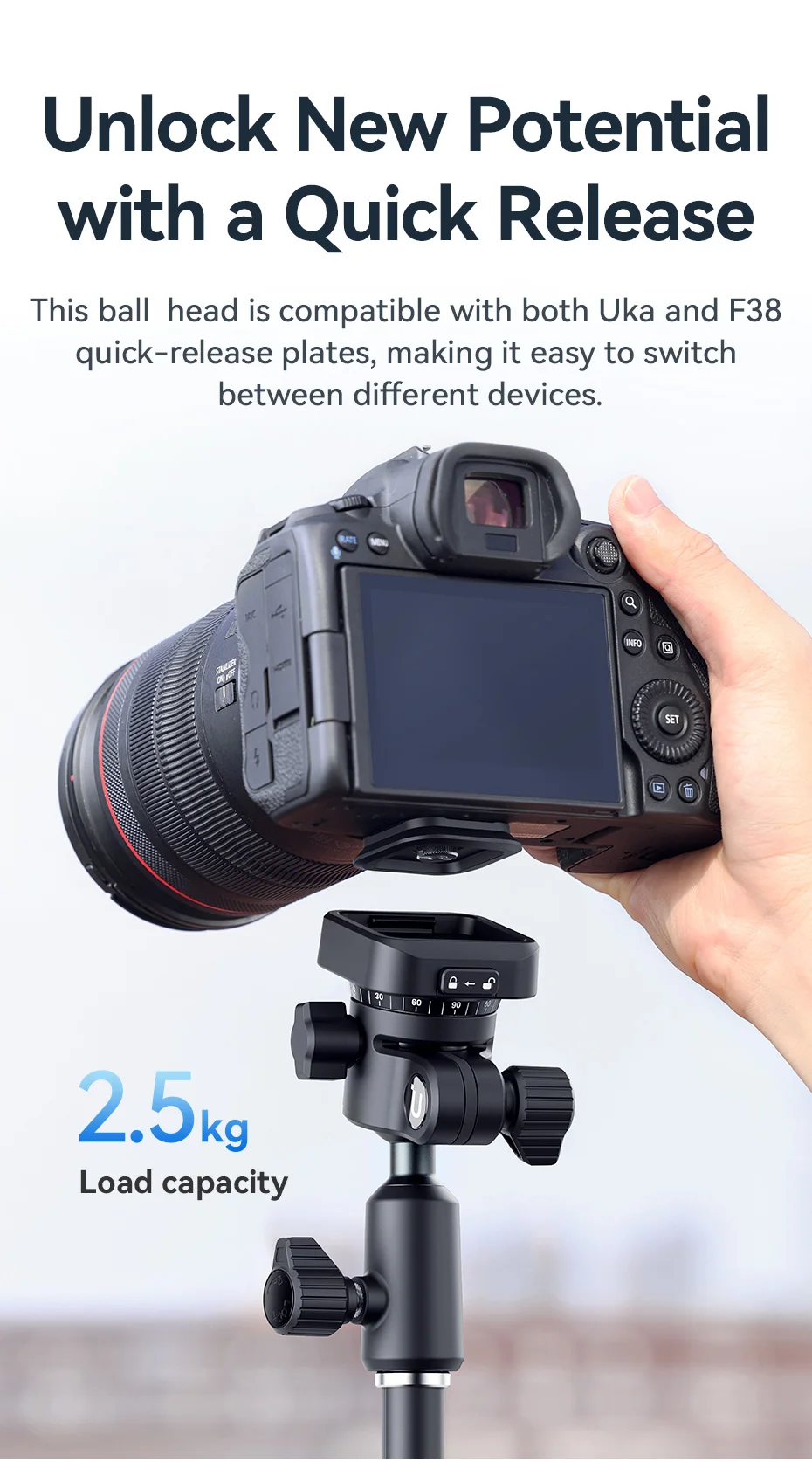 Ulanzi TH02 Uka Inverted Ball Head für Foto-DSLR-Kamera 360° ° Schwenkschale Uka, horizontale, vertikale Schaltung mit Schnellverschluss – Detail 4