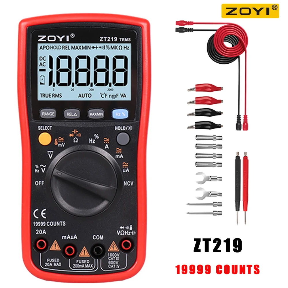 ZOYI ZT219 Digital Multimeter True RMS 19999 Counts NCV Frequency Auto Power Off AC DC Voltage Ammeter Current Ohm Multimetro