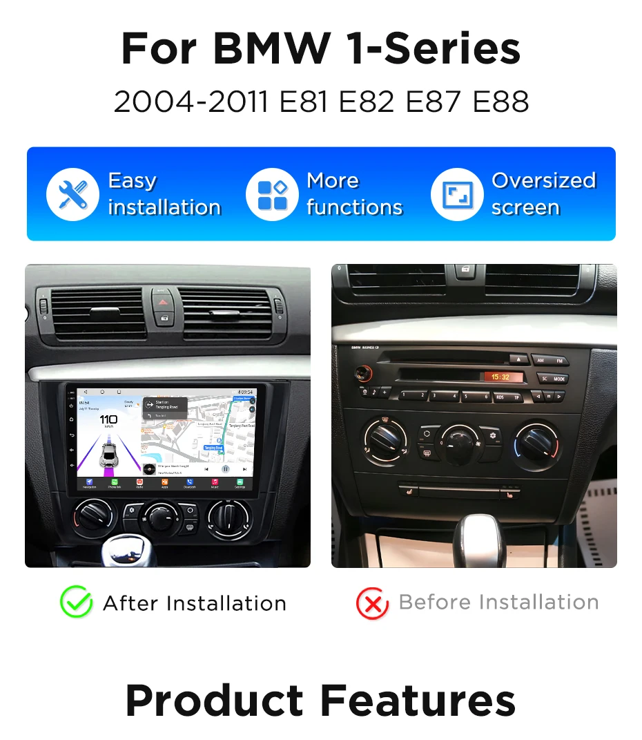 Junsun 360 ° Panorama-Kamera-Autoradio für BMW 1er-Serie E87 E81 2004 - 2011 Kabelloses CarPlay-Display Android Auto Stereo GPS-Navigation – Detail 10