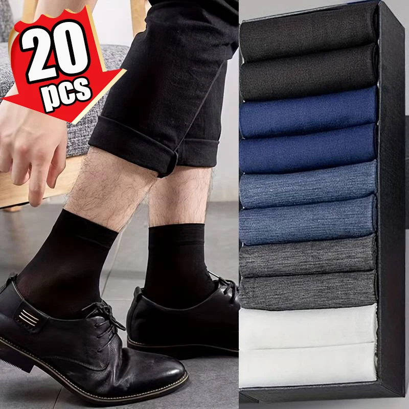 10pairs Men Ice Silk Socks Summer Spring Ultra-thin Socks Solid Business Socks Breathable Soft Socks Ankle Bamboo Fiber Socks