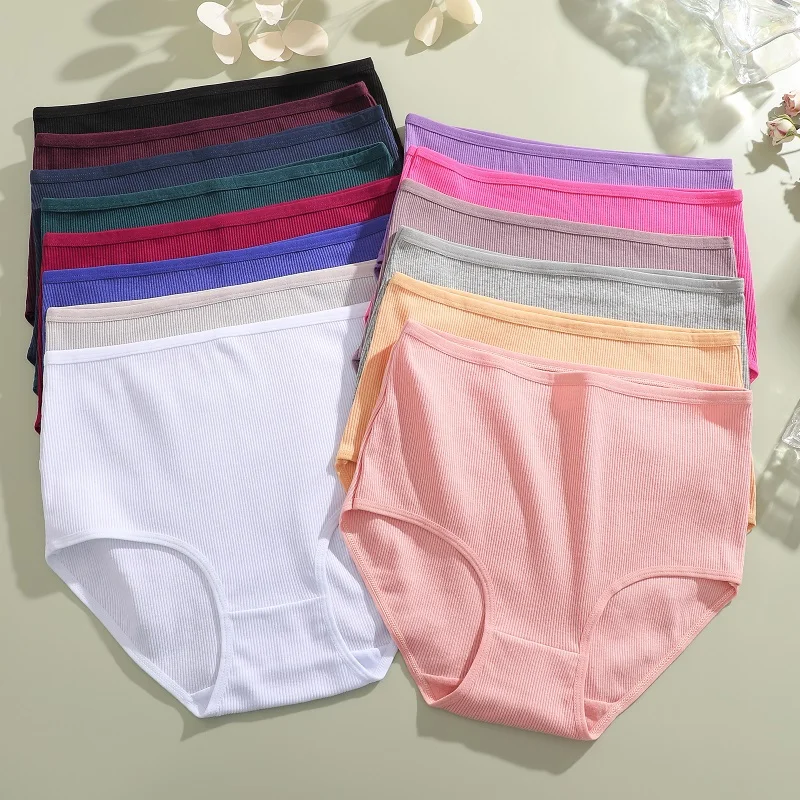 7Pcs Women's Cotton Panties Solid Color Plus Size Briefs Female Mid Waist High Elastic Underwear Cozy Breathable Lingerie S-2XL - Image 3