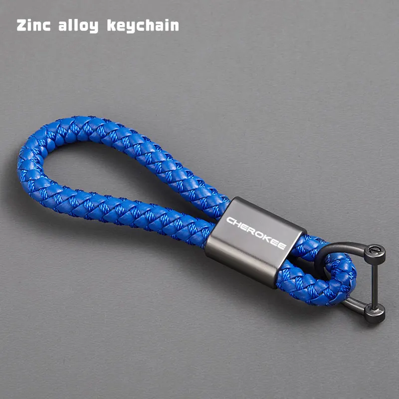 Suitable for JEEP CHEROKEE hand woven leather rope keychains, alloy keychains, personalized logo accessories