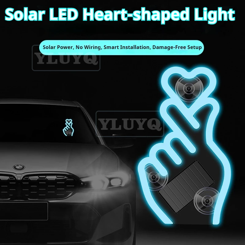 

Car Ambient Lights Heart Gesture Solar Warning Light Wireless Decorative LED Triangle Rear Window Fun Accessories