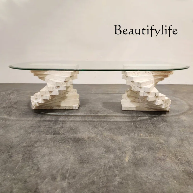 

Журнальный столик X Simple из закаленного стекла для гостиной, креативный, с натуральным мрамором, в стиле легкой роскоши, скандинавский, под камень