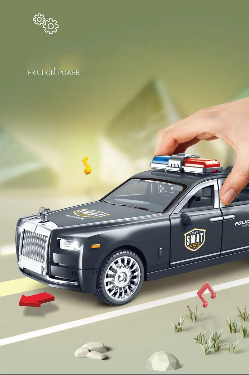 High-quality simulated sound and light inertia luxury police car 1:32 exquisite workmanship simulation built-in 6 doors