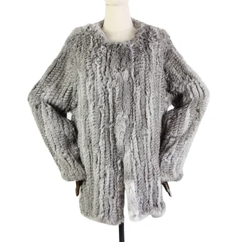 Harppihop 100 % beste Qualität Kaninchenfell dicker Strickmantel, natürliche Kaninchenfelljacke, Pelzmantel im europäischen Stil, kostenloser Versand