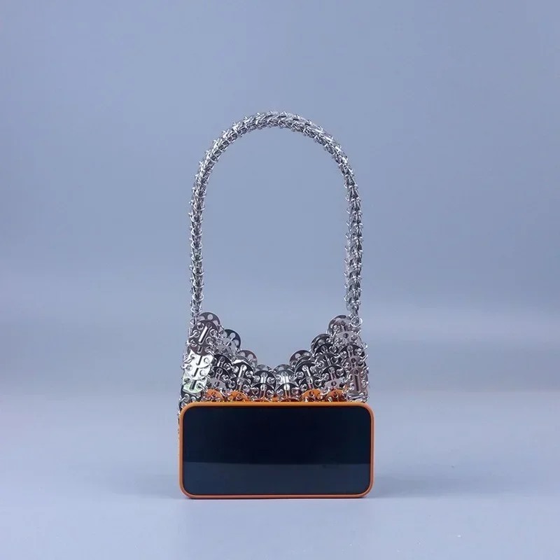 High Quality Evening Bag Luxury Design Silver Metallic Sequins Handmake Woven Bag Female Dinner Party Wedding Handbag Soft