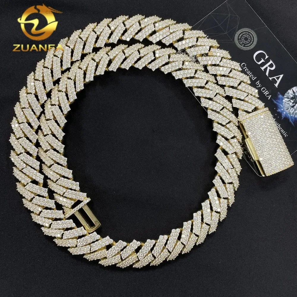 

Твердое серебро 925 пробы, 15 мм, 2 ряда, VVS, муассанит, кубинская цепочка со льдом, сертификат GRA, тестер, мужское ювелирное ожерелье