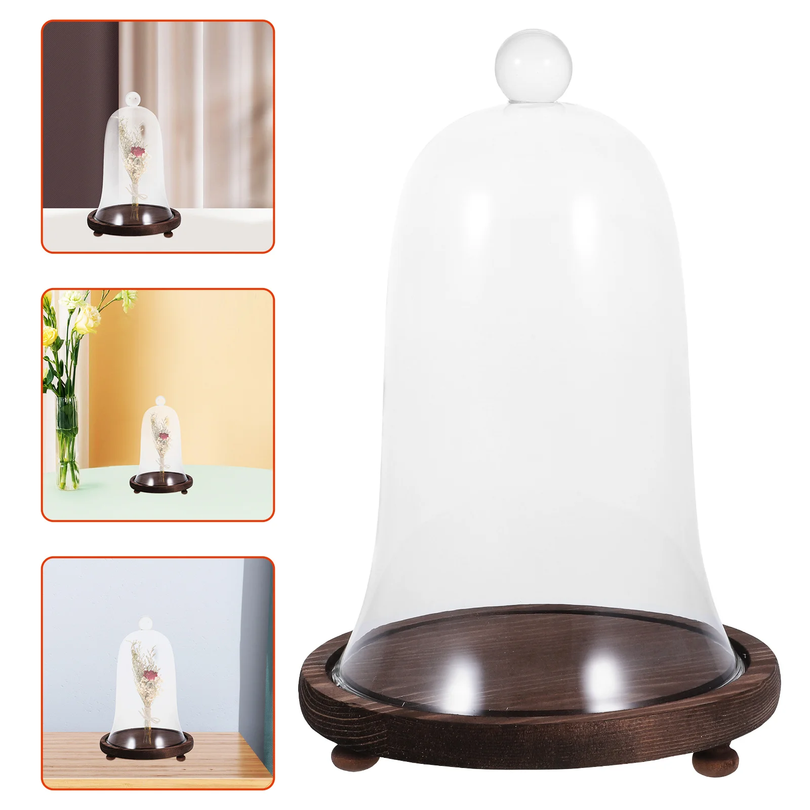 

1Set Micro Landscape Eternal Flower Glass Cover Preserved Flower Dome Decorative Cover for Office Home Desktop Adornment