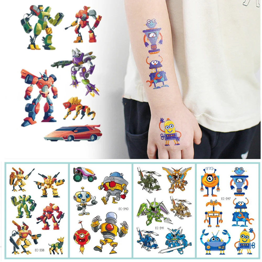 24 kinds Cool Robots Tattoo Stickers For Children faux tatouage temporaire Disposable Cars Pattern Temporary Waterproof Boy Gift