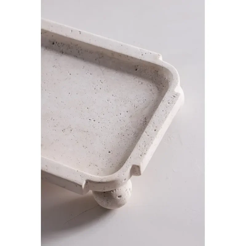New design beige travertine rectangular tray with four ball legs