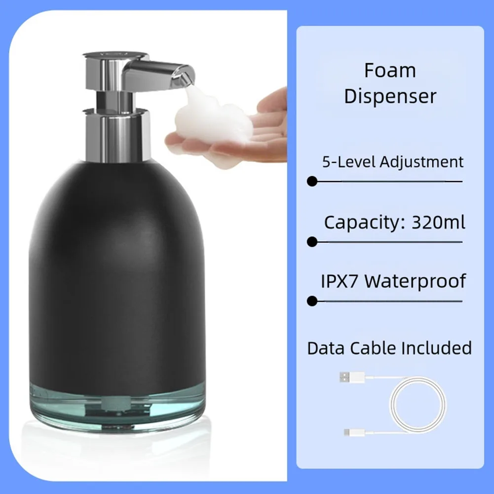 موزع صابون رغوي أوتوماتيكي بدون لمس، بطارية 1200 مللي أمبير قابلة لإعادة الشحن عبر USB، كشف اليد بالأشعة تحت الحمراء، مقاوم للماء IPX7، 320 مل #4