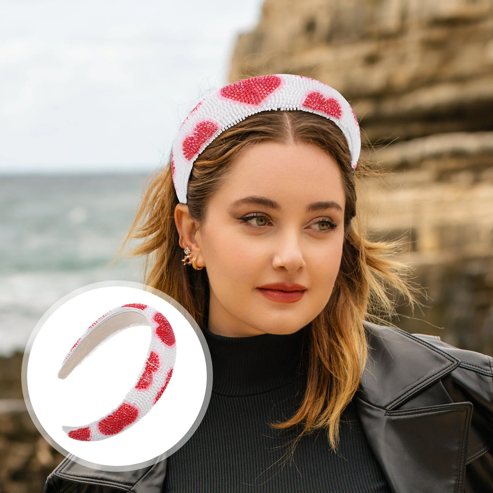 

Повязка на голову в форме сердца из бисера, элегантный дизайн с высокой короной, аксессуары на день Святого Валентина, модная повязка для волос для женщин, повязка на голову с бусинами