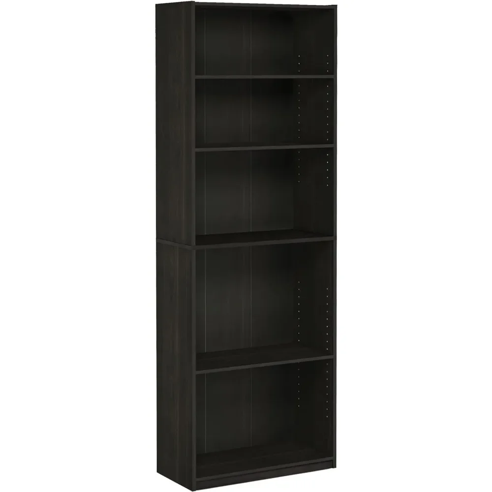 5-Shelf Bookcase, 5-Tier,9.49D x 24.76W x 71.18H Inches, Wood Bookcase Espresso