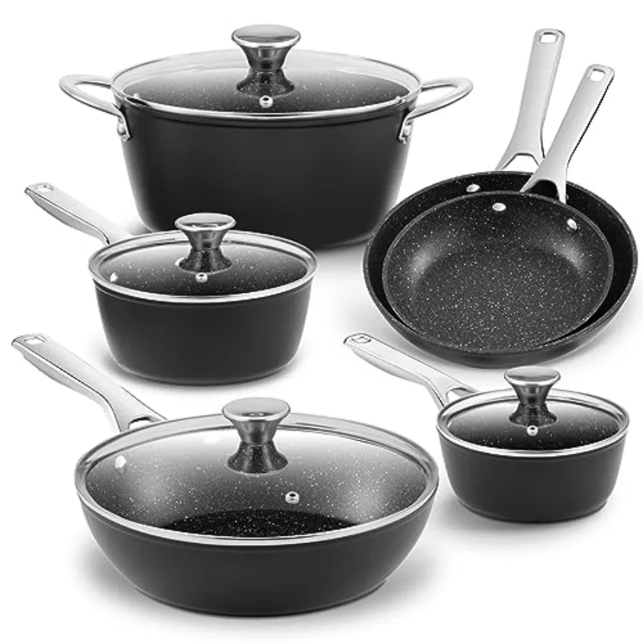 

Induction Cookware Nonstick Pots and Pans Set for Induction Cooktop Black 10-Piece Kitchen Cooking Pan Set with Frying Pans Sau