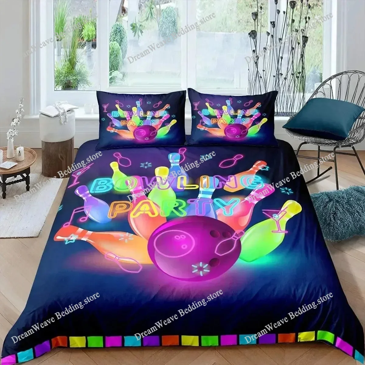 Bedding Decor 3D Print Bowling Bedding Set, Sports Games Comforter Cover Twin Full Size for Kids Boys Girls Children Fashion Qui