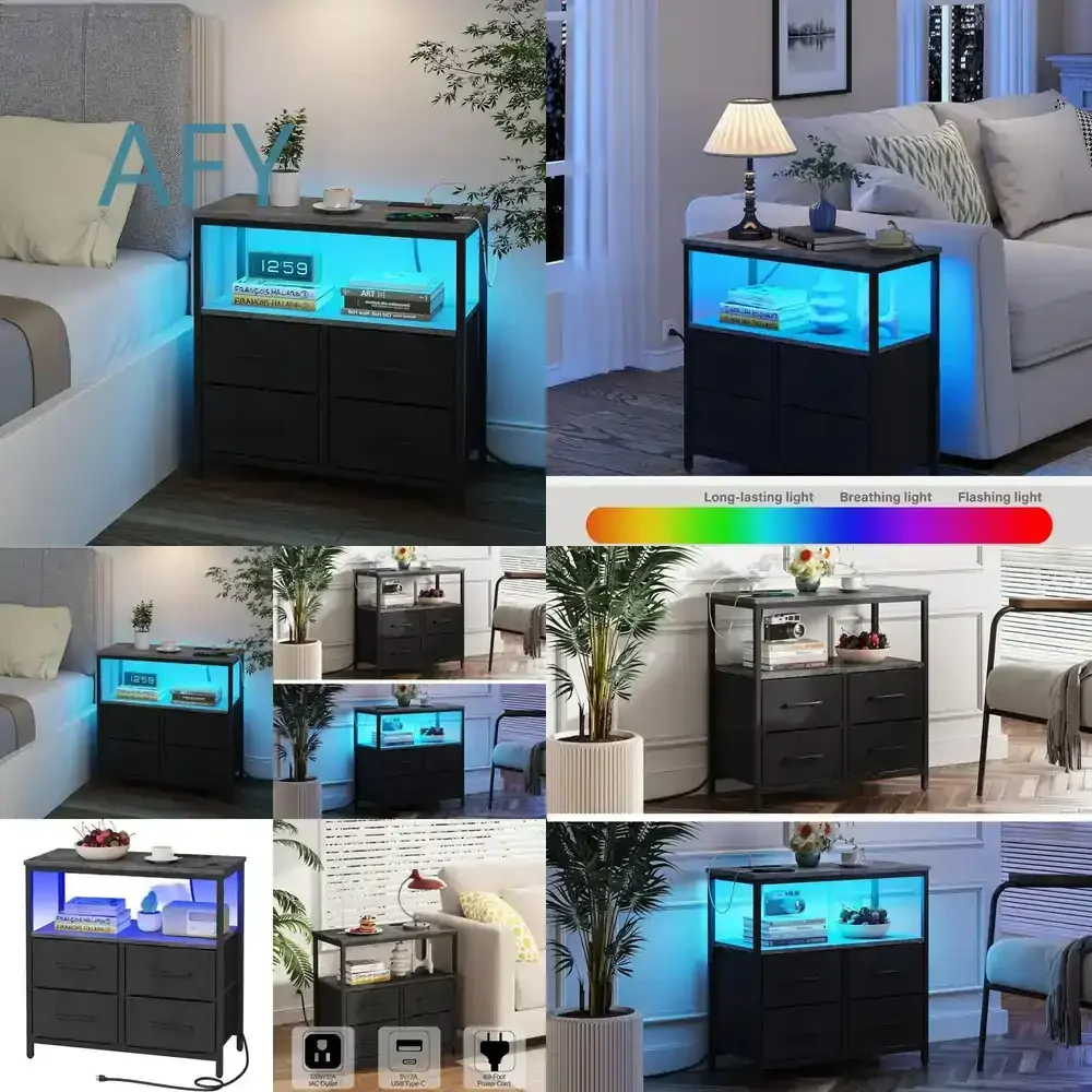 Bedside Table for Home Bedroom Minimalist Nightstand with Fabric Drawer Storage Cabinet Multi-Tier Organizer Chest for Living