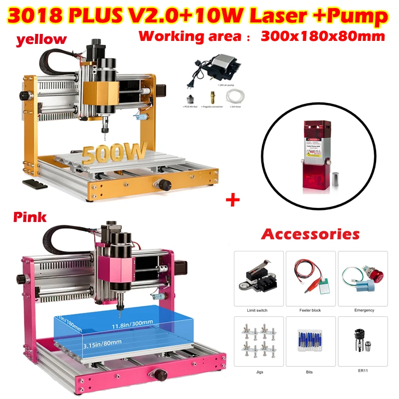 

CNC Router 3018 Pro V2.0 Wood Engraver Engraving Milling Machine Kit 52MM Spindle Holder Nema17 Stepper Motors 300x180mm 500W