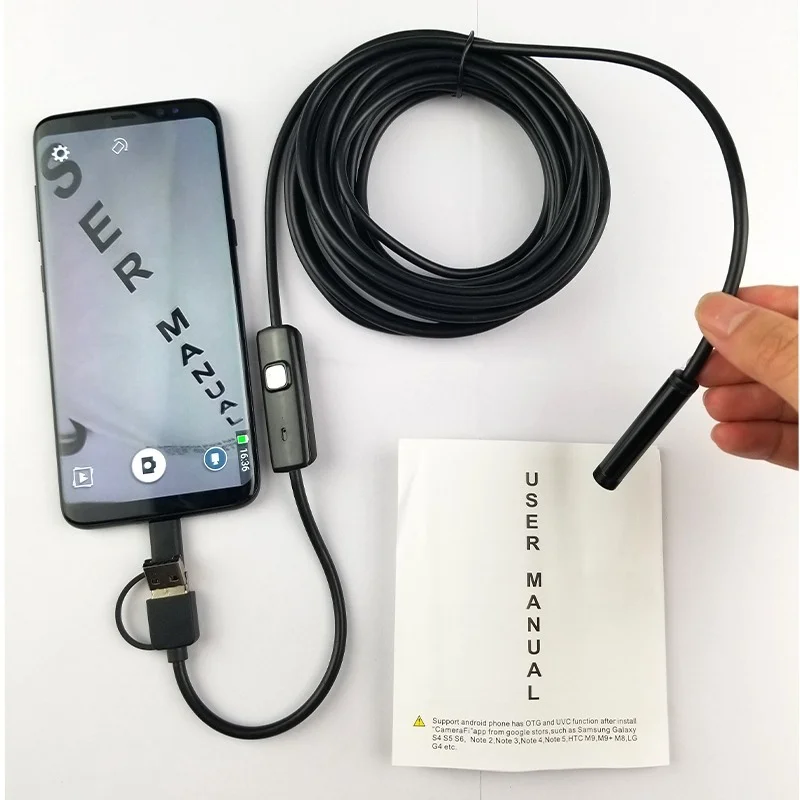 

720P USB Endoscope Camera 8mm Len 6 LEDs 3 In 1 Type-C Android PC 10M Hard Wire Borescope Waterproof Pipeline Inspection Camera