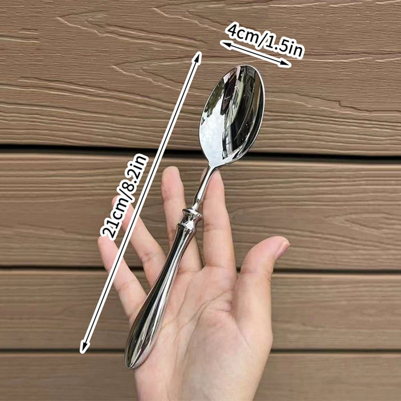 Stainless Steel Round Spoon Net Red Golden Dinner Long Handle Stirring Dessert Spoons For Kitchen Accessories Gadgets