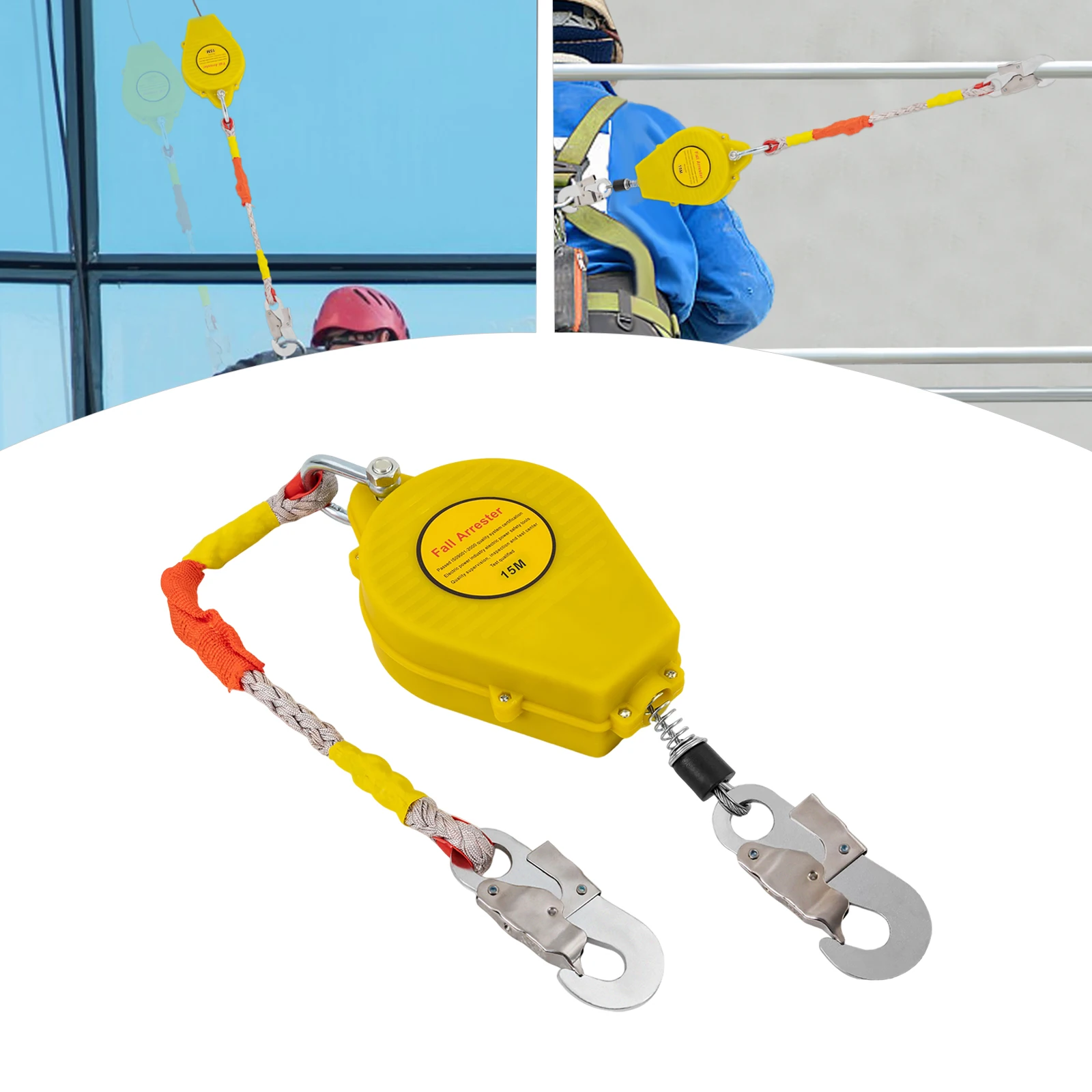 (15M, Yellow) 330lbs Safety Fall Arrester, 49.2ft Safety Self Retracting Lifeline, for Electric Power Maintenance, Aerial Work
