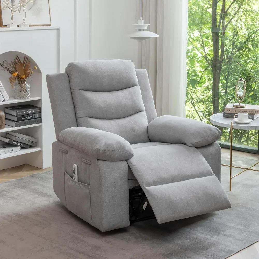 Electric Power Recliner Chair with Lumbar Heating and 8-Point Vibration Massage Function, Remote Control