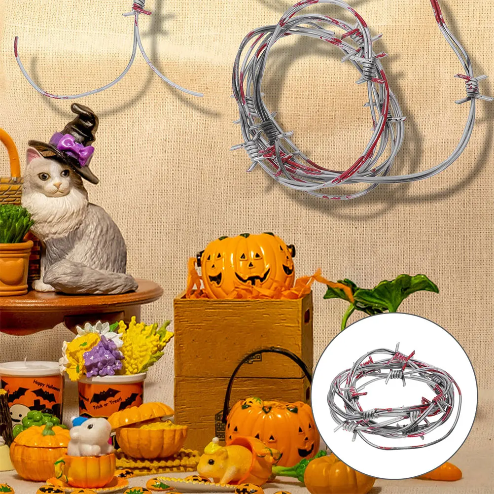 

4Pcs Fake Barbed Wire Plastic Chain Halloween Haunted Prop Realistic Party Decoration Fake Barbed Wire Barbwire Cord