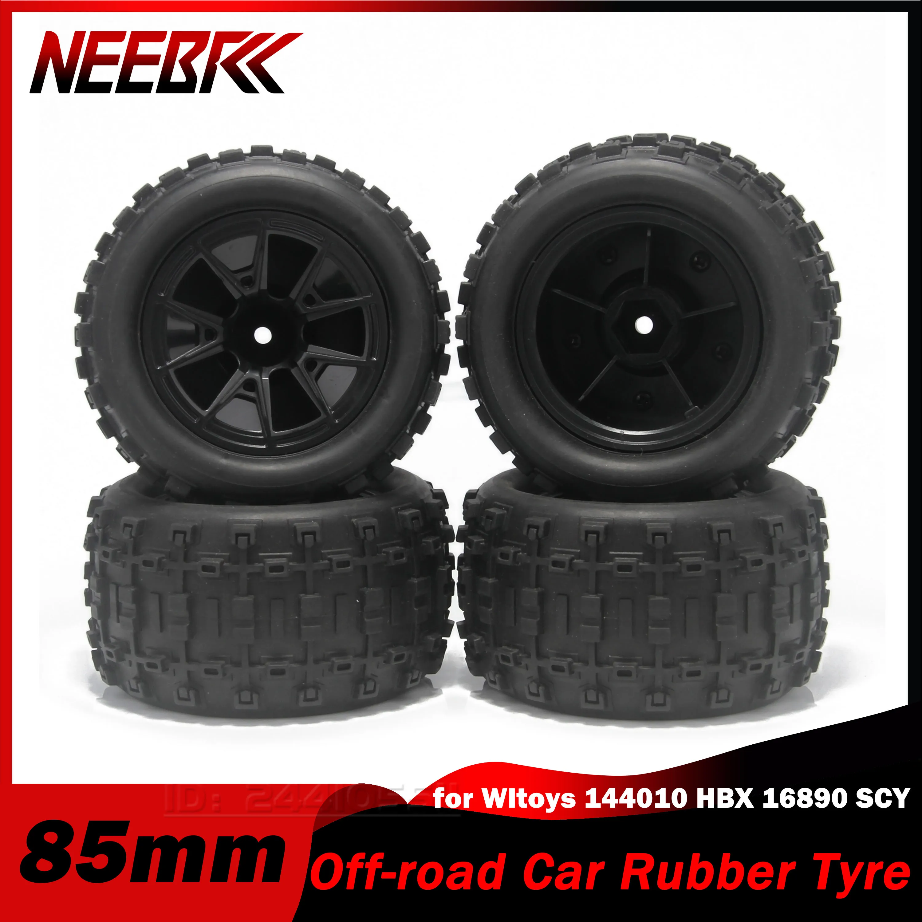 

4PCS 85mm Rubber Tyre Wheel Rim Tire 12mm Hex Hub for RC Off-road Vehicle Car Smax 1625 1635 Wltoys 144001 124018 HBX 16889 SCY