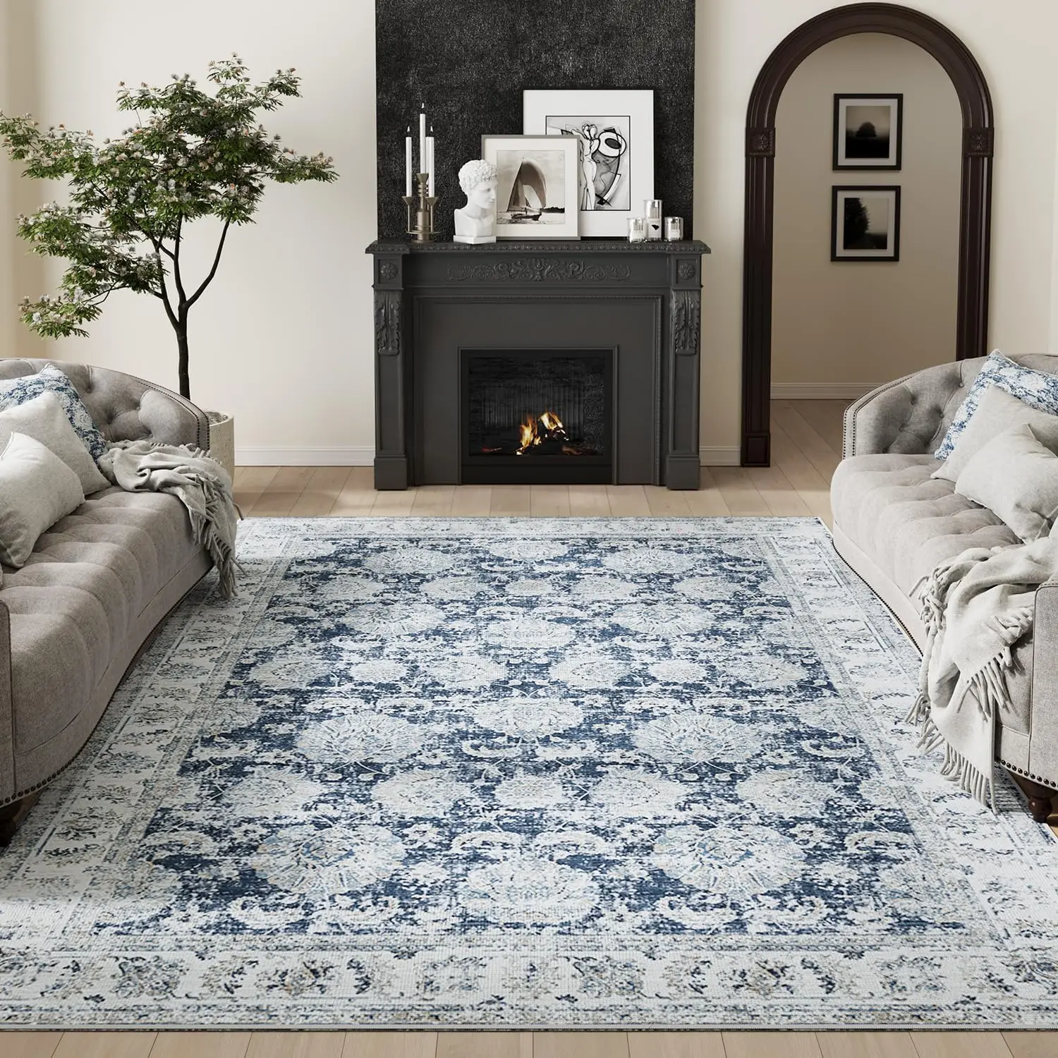 jinchan Living Room Area Rug 10x12 - Low Pile Washable Rug Stain Resistant Vintage Rug Large Boho