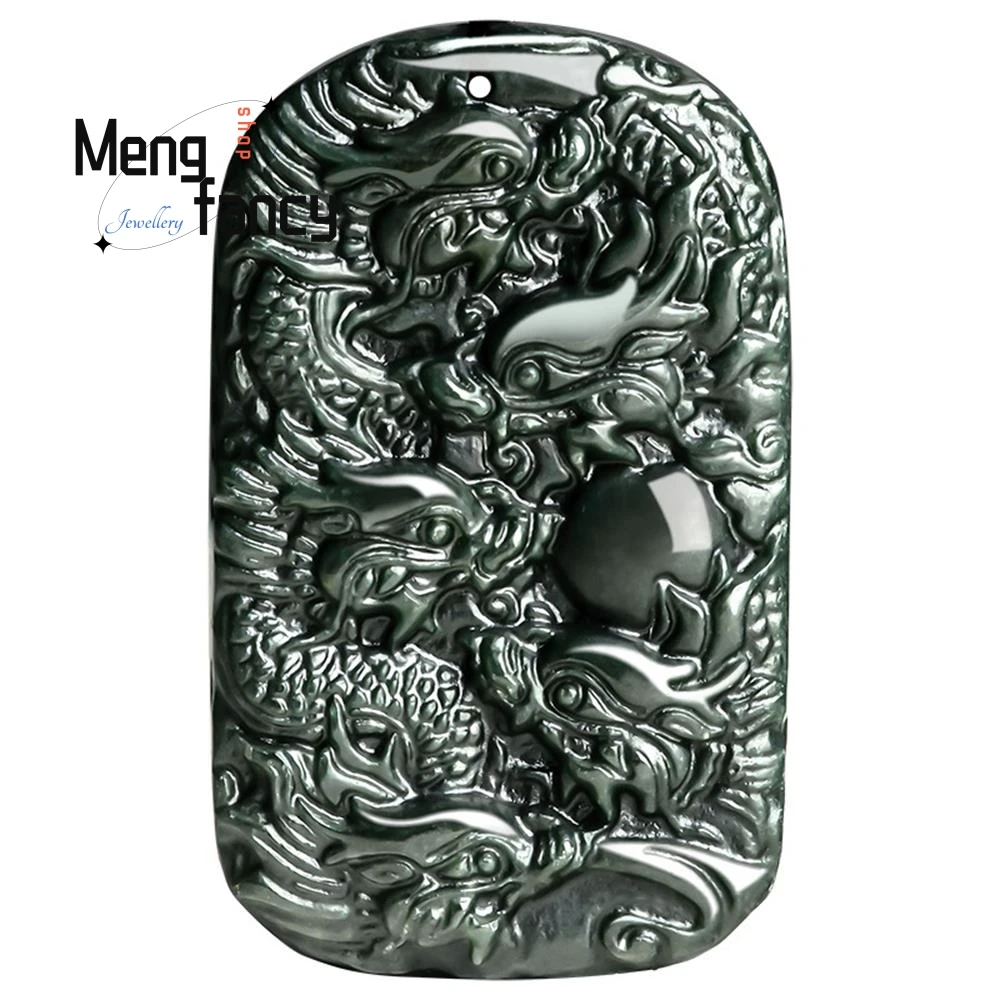 المواد الطبيعية القديمة Hetian الأخضر اليشم الهيجمونيك زودياك تسعة التنين حماية الرب قلادة رائعة موضة غرامة مجوهرات #6