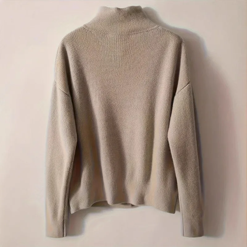 Autumn and Winter Women's Versatile Solid Color Casual Single Breasted Stand Up Collar Long Sleeved Knitted Cardigan for Women