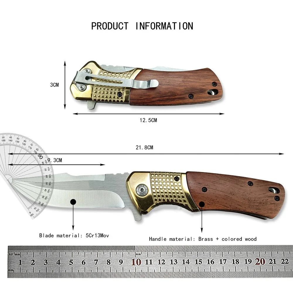 BK DA96 Pocket Folding Knife 440C Blade Wood Handle Easy To Carry Hunting Tactical Self Defense Gear Tools for Men