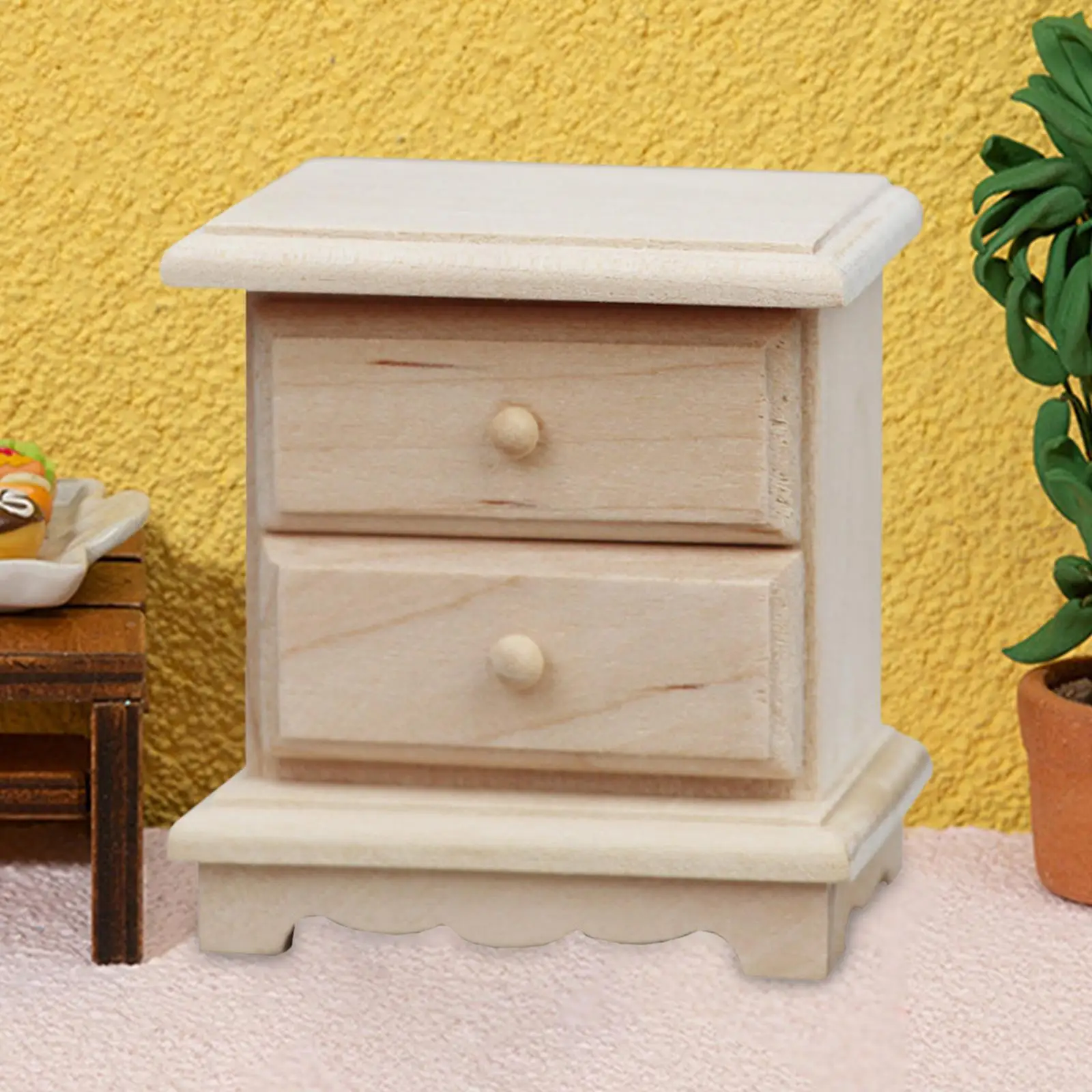 

1:12 Scale Wooden Bedside Table Scenery Supplies Accessories Toys Doll House