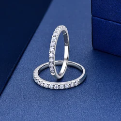 IOGOU 2mm D Color Moissanite Ring Thin Wedding Band Half Eternity Stackable Rings Original Silver 925 Sterling for Women Jewelry