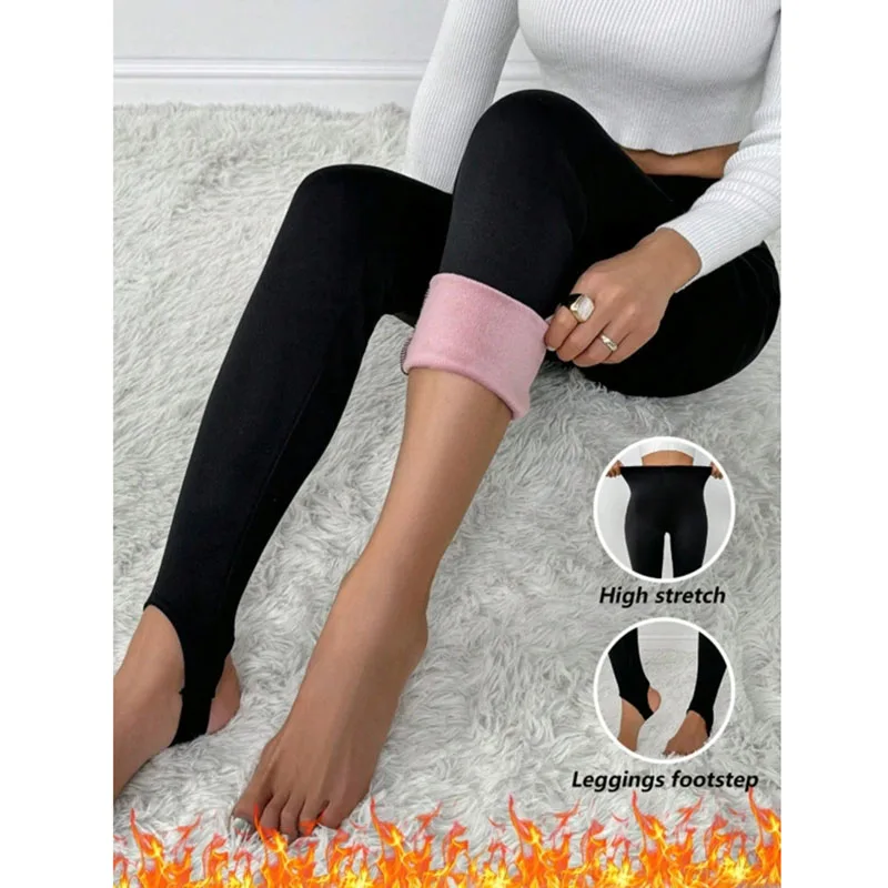 Fall Winter Warm Fleece-Lined Step On Foot Leggings Women High-Waisted Butt-Lifting Leggings Tummy Control Stretchy Slim Legging