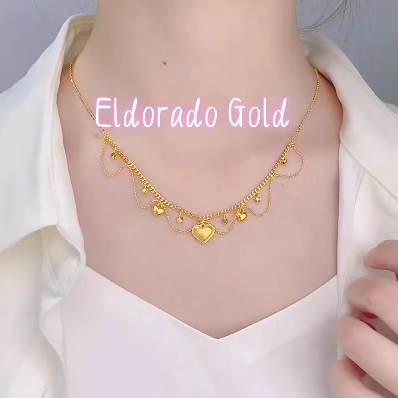 

Ожерелье Eldorado Gold из 24-каратного настоящего золота, высококачественное, с кружевным узором, с шелковыми кисточками, цепочка из золота 999 пробы, цепочка на ключицу, ажурный кулон для девушки