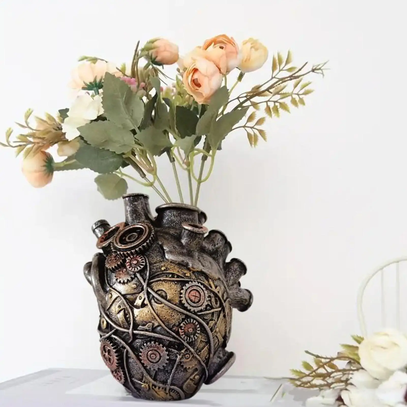 Heart Vase Fun Vase with Multiple Holes Resin Modern Anatomical Heart Design Plants Pot Centerpieces for Home Decor Bathroom