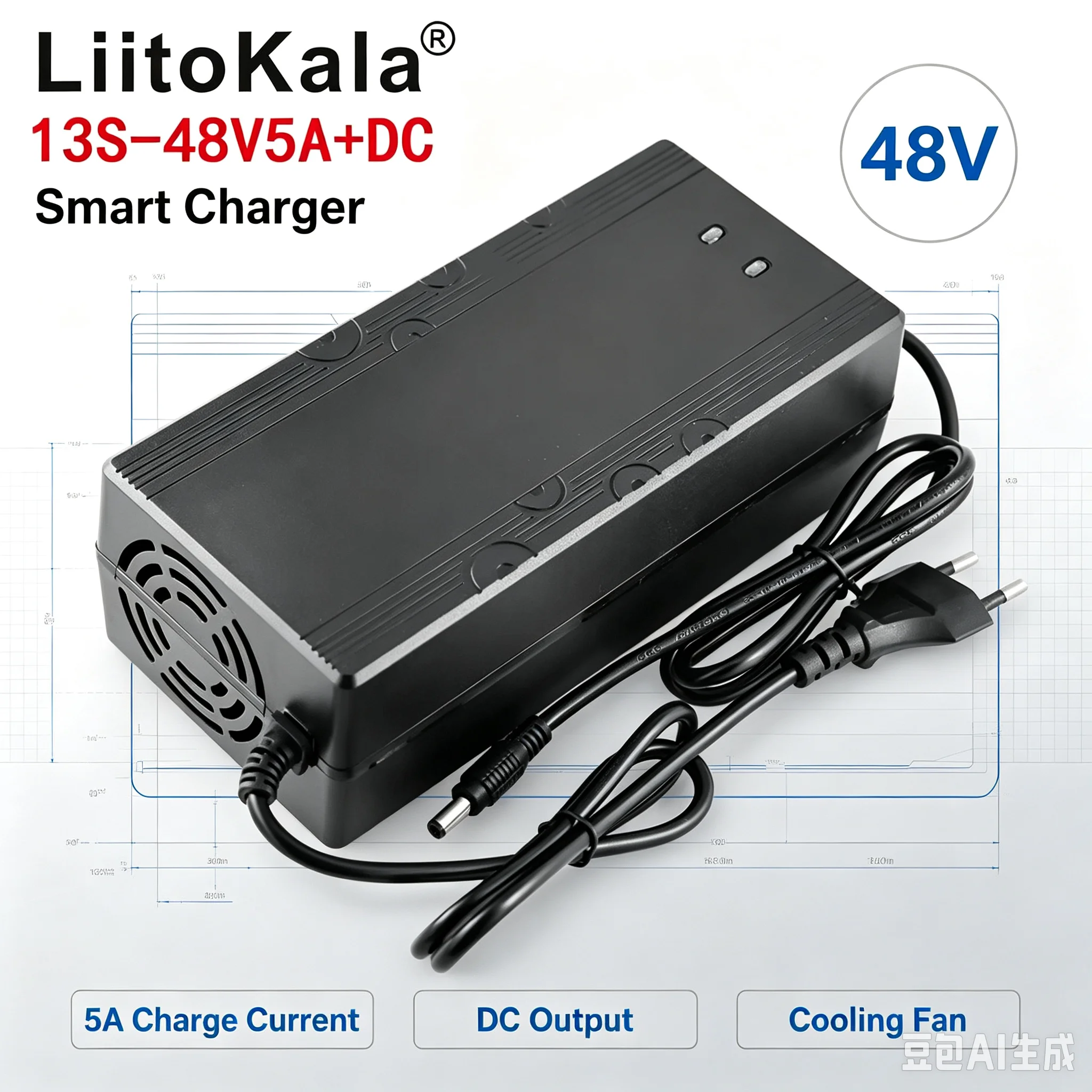 LiitoKala 48V 5A Charger 13S 18650 Battery Pack Charger 54.6V 5A Constant Current Constant Pressure Is Full Of Self-Stop