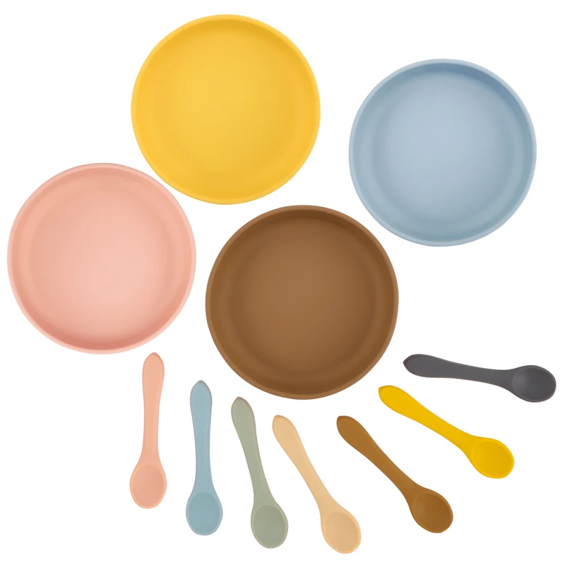 2Pcs/Set Silicone Baby Feeding Plate Tableware For Kid Waterproof Suction Dishes With Spoon Children Train Baby Stuff