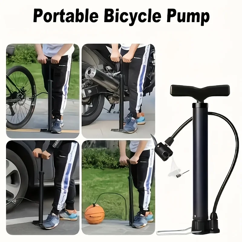 Compact High-Pressure Bike Pump with Alloy Base - Portable Mini Inflator for Bicycles, Basketballs, Electric Scooters - Up to 12