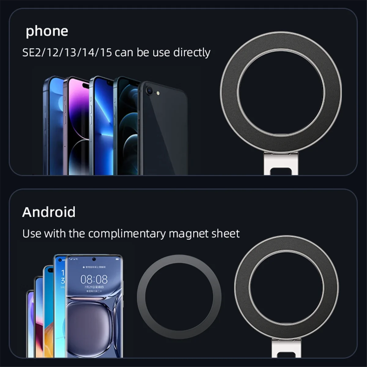 ABBH-Magnetic Foldable Phone Holder 360° Rotation Magnetic Phone Holder for Car Magnets Car Phone