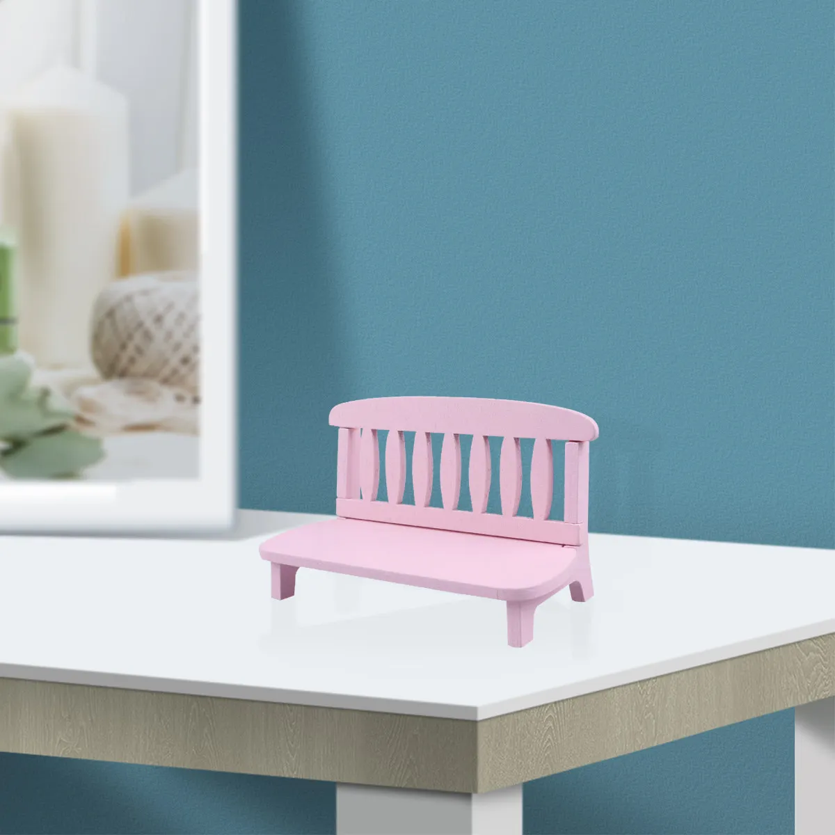 

Mini Wooden Settee Vintage Home Decor Ornament Adorable Creative Craftsmanship Deliberate Surface Elegant Room Layout