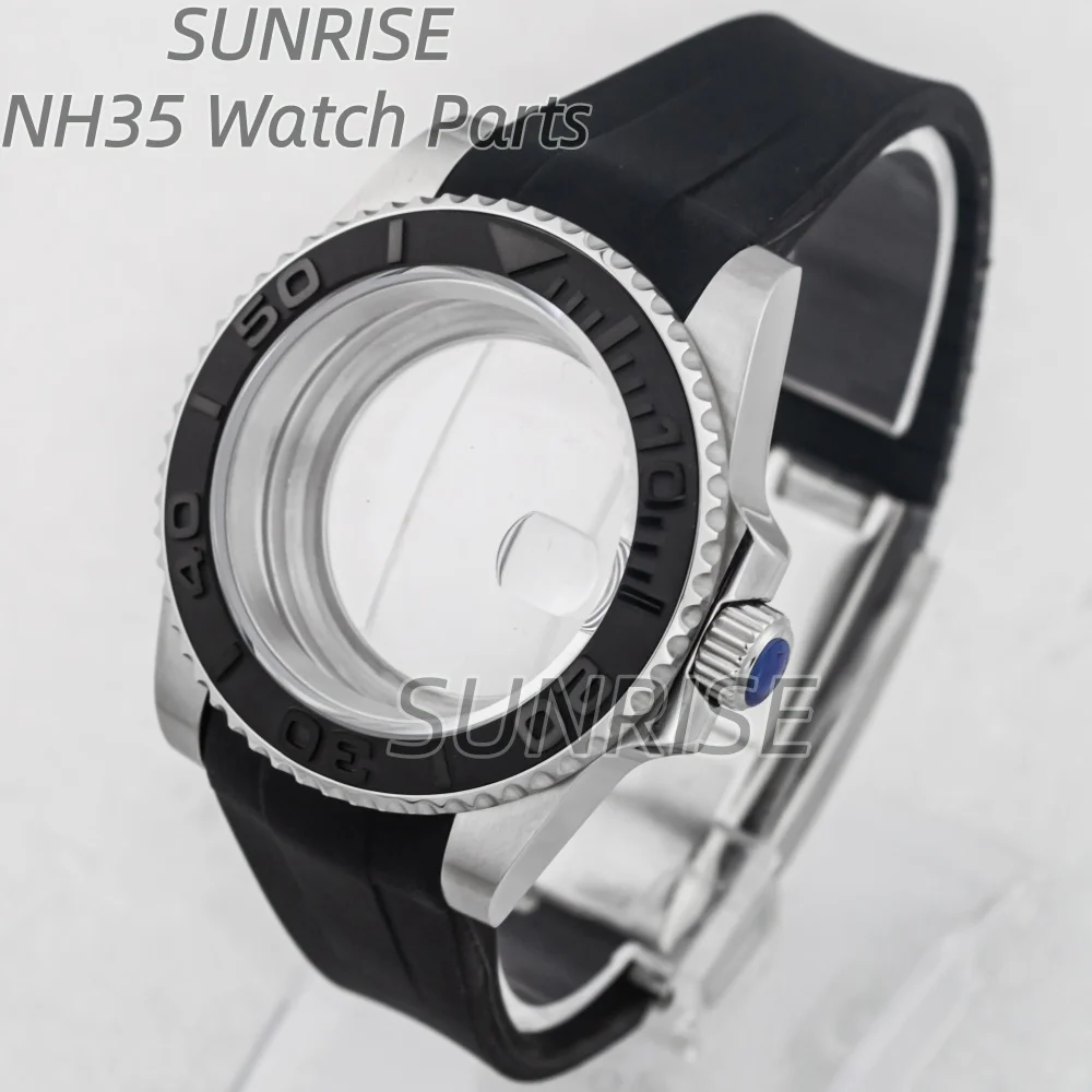 40 mm NH35 kast voor Yacht-master NH35 NH36 beweging 28,5 mm wijzerplaat saffierglas rubberen band herenhorlogekast 316L staal waterdicht
