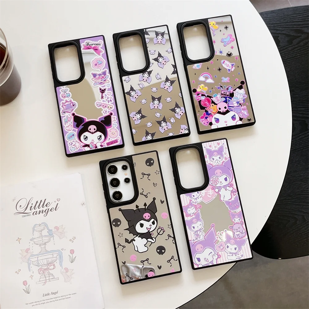 

Kuromi Girl Makeup Mirror Phone Case For Samsung Galaxy S25 Plus Shockproof Back Cover For Samsung S25 S24 S23 S22 Ultra Case